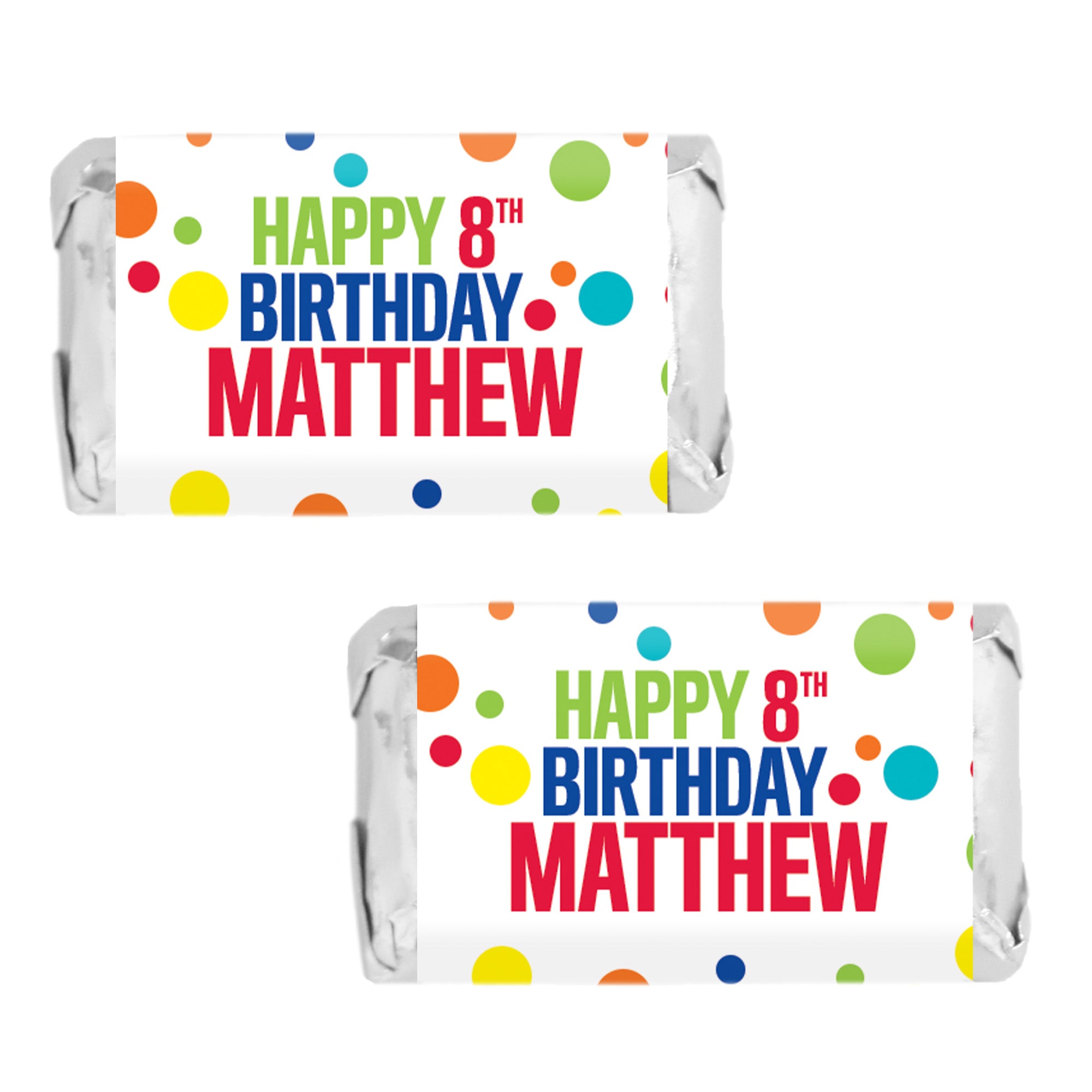 Personalized Rainbow Dots -  Kid's Birthday, Adult Birthday -  Mini Candy Bar Labels - 45 Stickers